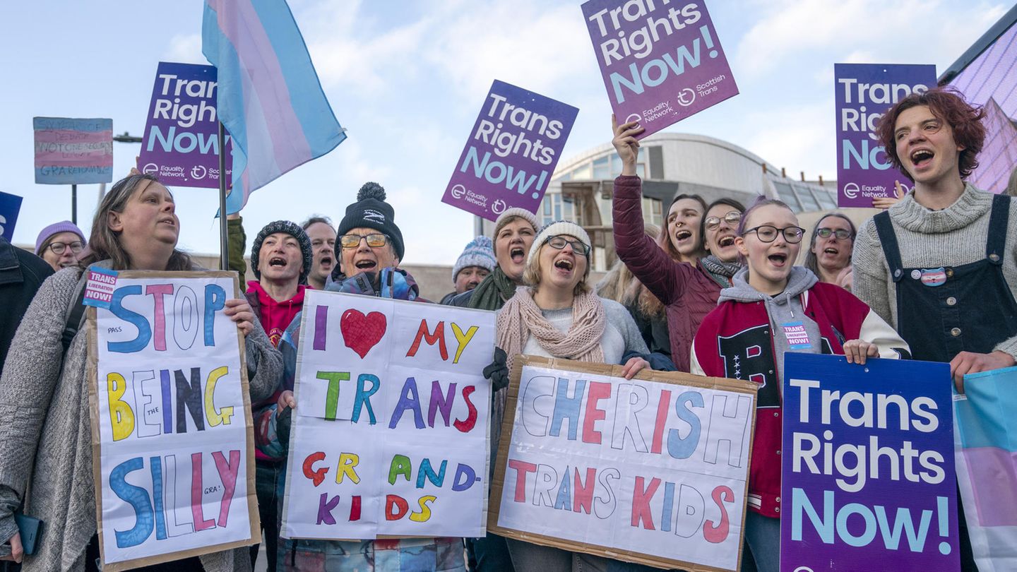 Protests outside the Regional Parliament in Edinburgh, Scotland, for the Gender Bill