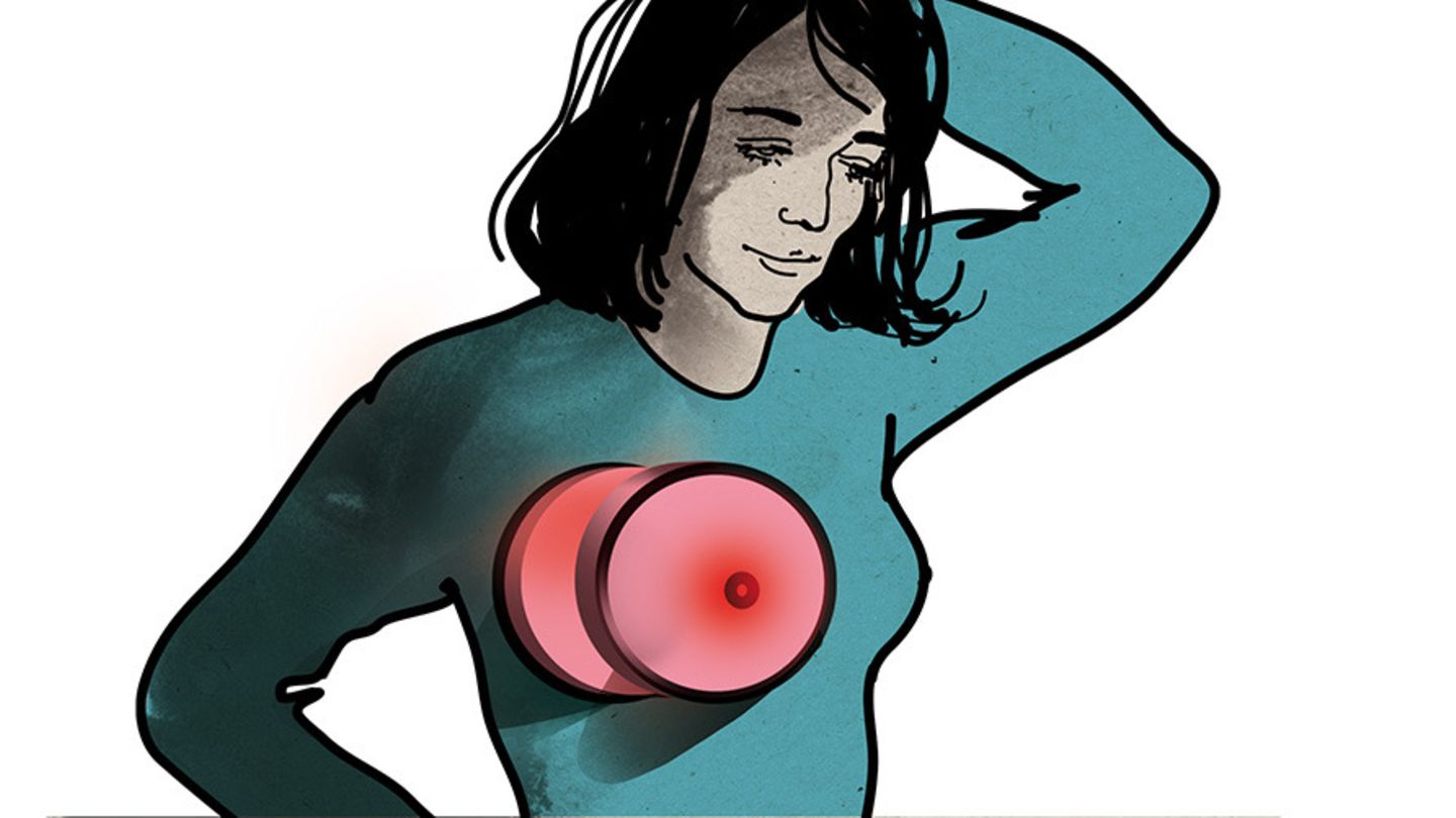 Illustration einer Frau mit etwas Hartem in der Brust Illustration einer Frau mit etwas Hartem in der Brust