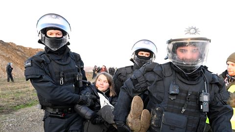 Polizisten tragen Greta Thunberg weg