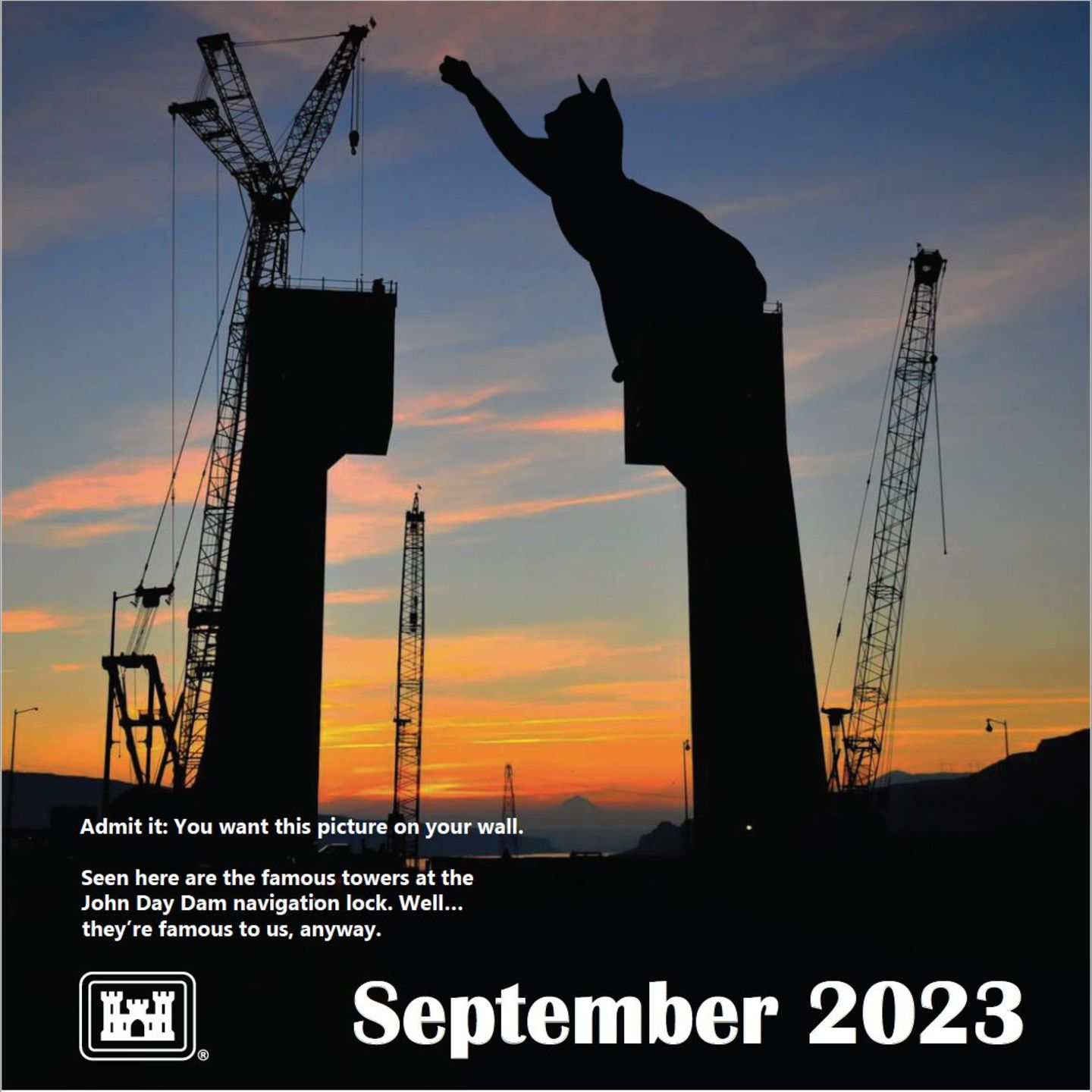 September  "Dieses Bild zeigt die berühmten Türme des John Day Damms. Nun, wenigstens bei uns sind sie berühmt."