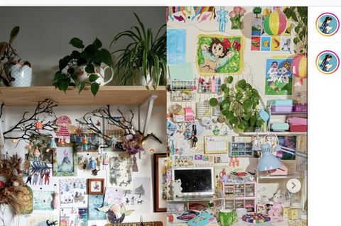 Zimmer nach dem Cluttercore-Trend eingerichtet, Eine Screenshot-Montage von Instagram