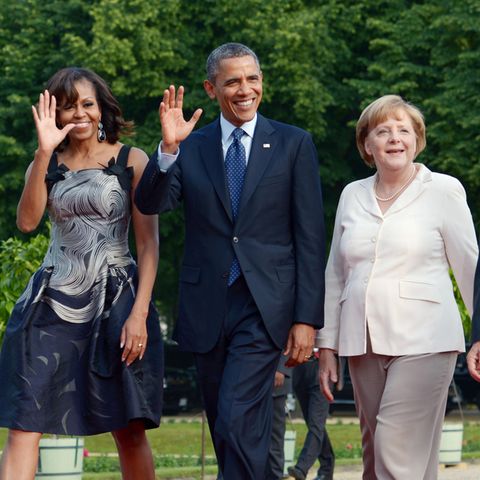 US Präsident Barack Obama (2.v.l.), seine Frau Michelle (l), Bundeskanzelrin Angela Merkel (CDU) und ihr Mann Joachim Sauer