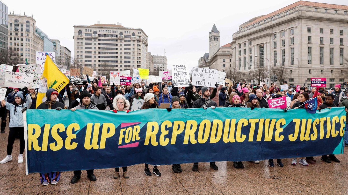 In Washington haben sich Protestierende anlässlich des Marsches der Frauen auf der Freedom Plaza versammelt