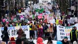 Demonstrationszug durch das Zentrum von Madison