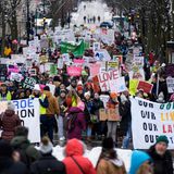 Demonstrationszug durch das Zentrum von Madison