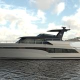 Verdränger - SLX 54  Ein Unterwasserflügel hebt das Heck in schneller Fahrt an und macht das Boot dadurch schnell und sparsam, heißt es in der Preisverleihung. Die SLX 54 besticht durch  Innovationen, das Raumkonzept und eine im Stahlbootbau bisher unbekannte Formensprache.