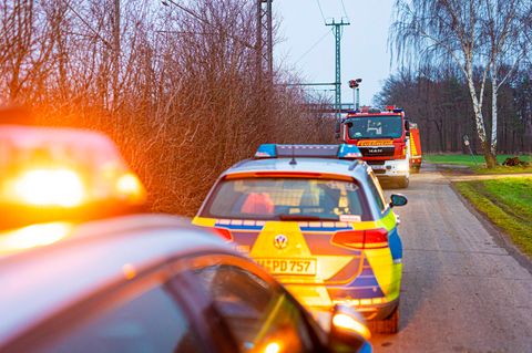 Polizei und Feuerwehr durchsuchen ein Waldstück in Wunstorf (Niedersachsen) nach dem vermissten 14-Jährigen