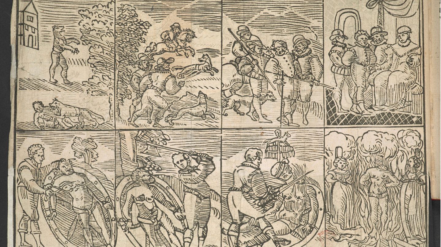 Wolf sitzt auf einem Menschen