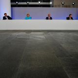 Die Koalitionsspitzen bei einer Pressekonferenz im Bundeskanzleramt in Berlin