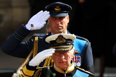 Charles III und Prinz William salutieren