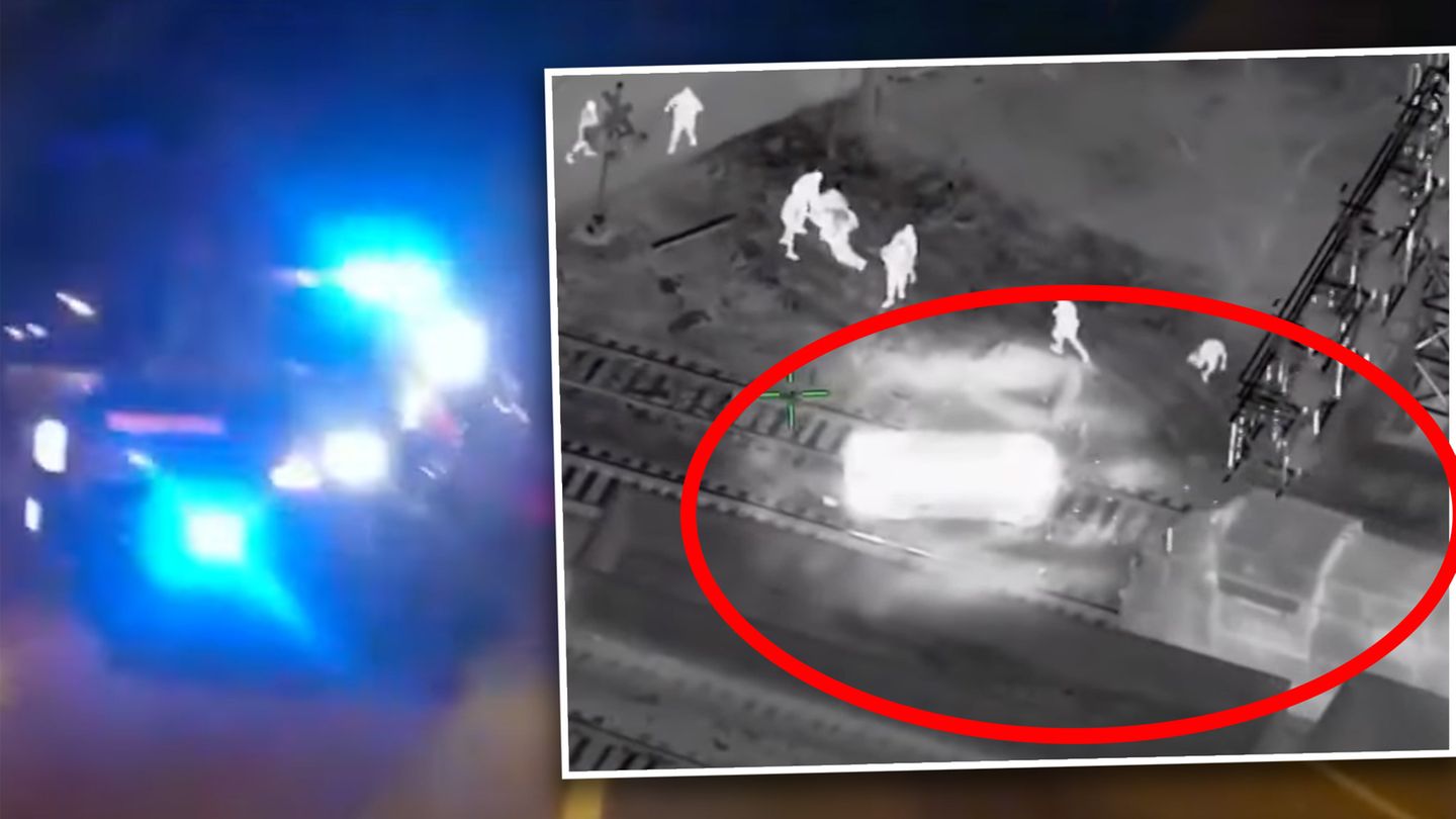 Video: Mann schrottet geklauten Polizeiwagen - und muss dann vor Zug gerettet werden.