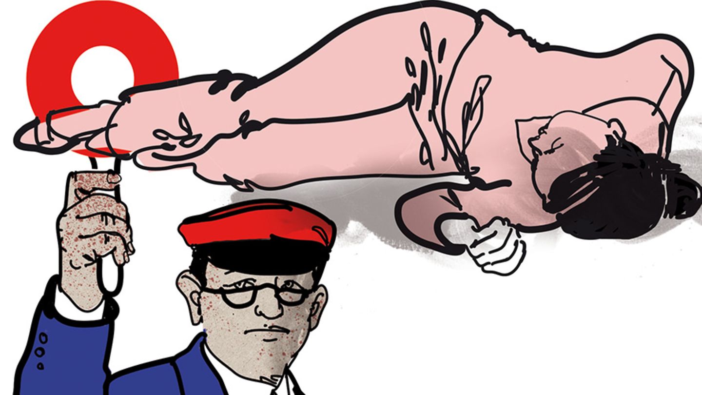 Illustration einer kollabierten Frau Illustration einer kollabierten Frau