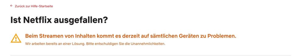 Störungsmeldung bei Netflix am Mittwochabend