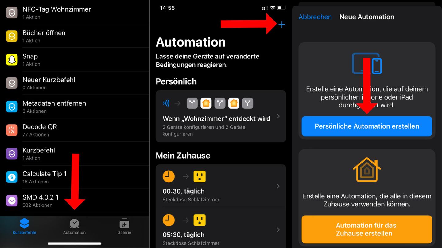Den Reiter "Automation", auf das Plus oben rechts klicken und "Persönliche Automation" .