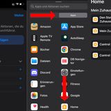 Aktion hinzufügen" auswählen, "Apps" auswählen und dort die "Home-App" öffnen, um "Mein Zuhause steuern" auszuwählen