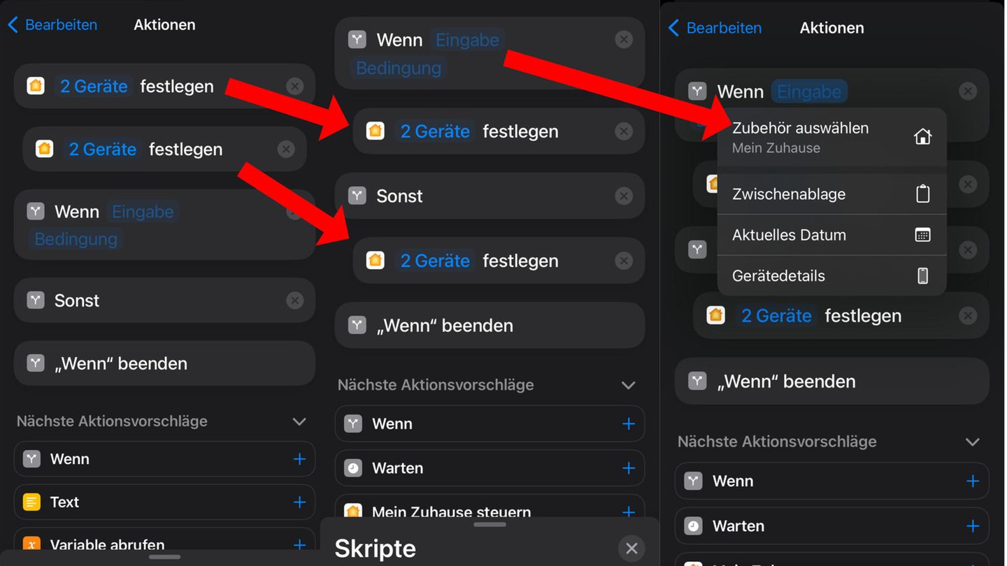 Per Drag and Drop beide unter "Wenn" und "Sonst" ziehen, unter "Wenn" auf "Eingabe" klicken und die Stehlampe auswählen