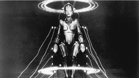 Die erste filmische Darstellung eines Maschinenmenschen, die "künstliche Maria" aus Fritz Langs Dystopie "Metropolis" (1927)