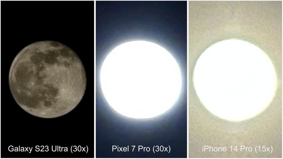 Samsung Galaxy S23 / iPhone 14 Pro / Pixel Pro 7 Vergleich Mond 2
