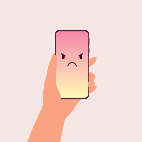 Social Media Illustration: Böser Emoji auf Smartphone