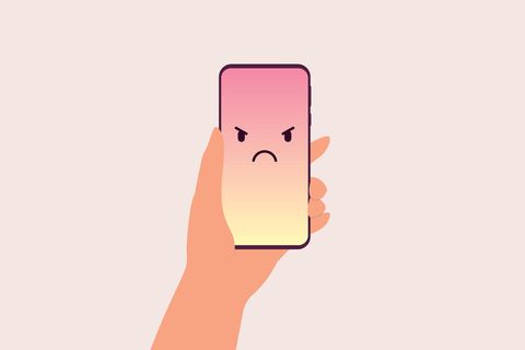 Social Media Illustration: Böser Emoji auf Smartphone
