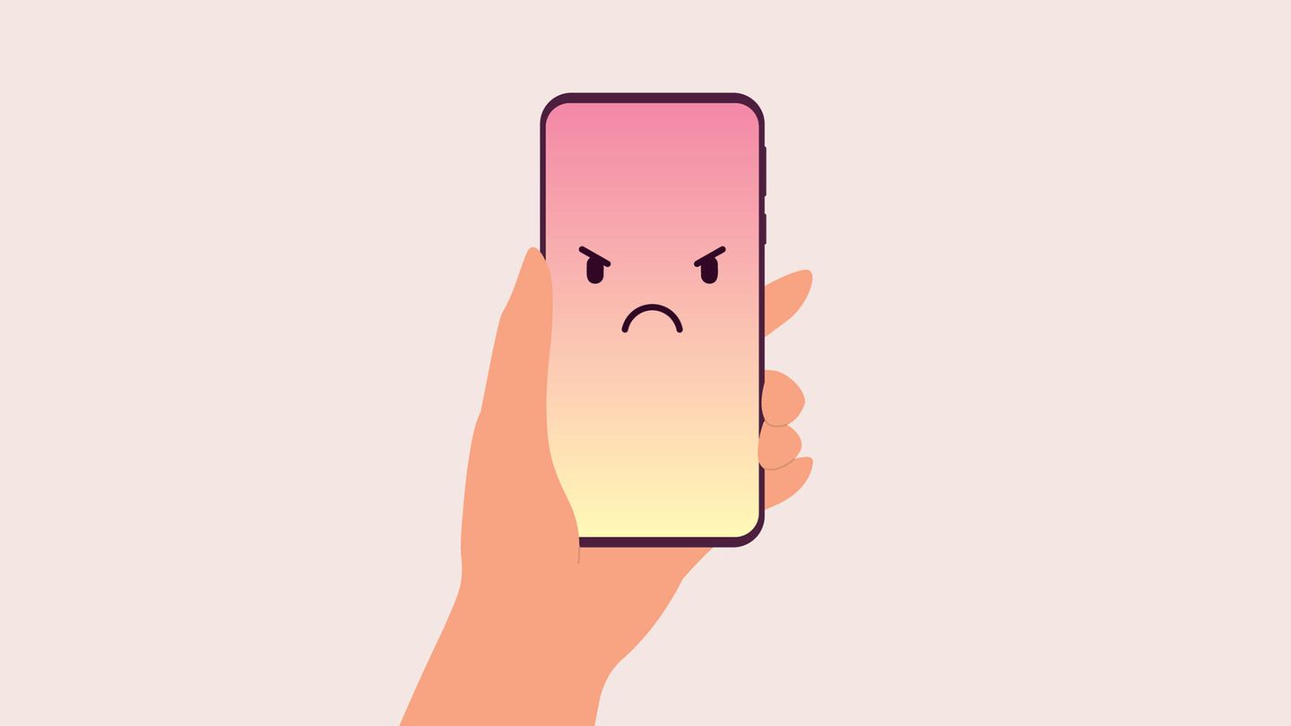 Social Media Social Media Illustration: Böser Emoji auf Smartphone