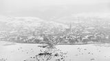 Eine Luftaufnahme des zugefrorenen Bodensees bei Steckborn waehrend der Seegfroerni, aufgenommen am 10. Februar 1963