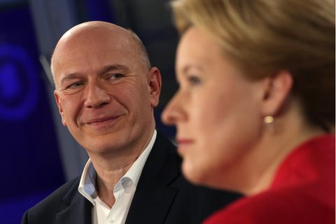 Kai Wegner (CDU) und Franziska Giffey (SPD) nach der  der Berliner Abgeordnetenhauswahl
