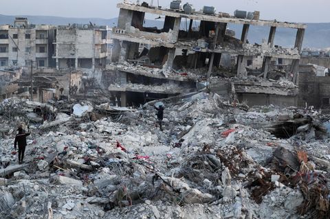Vom Erdbeben zerstörte Gebäude in Dschindires nahe Aleppo