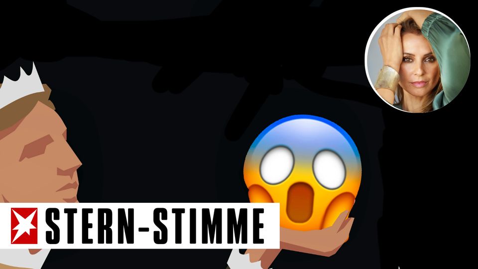 Ein gezeichneter Theaterschauspieler hält einen schockierten Smiley in der Hand