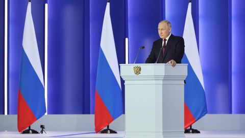 Wladimir Putin bei seiner fast zweistündigen Rede vor der Bundesversammlung Russlands 