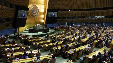 Der ukrainische Außenminister Dmytro Kuleba spricht vor der UN-Vollversammlung