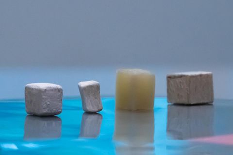 Das Holz verliert seine Farbe und nimmt dann die CO2-Speicher-Partikel auf.