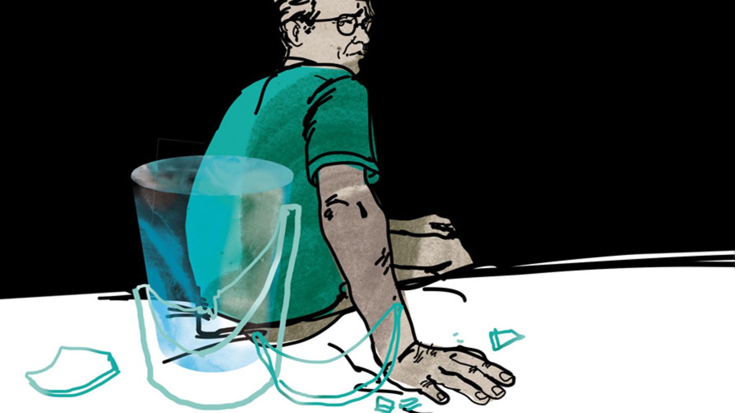 Illustration Diagnose:  Ein Mann und einen gebrochenen Glas Wasser