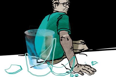 Illustration Diagnose:  Ein Mann und einen gebrochenen Glas Wasser