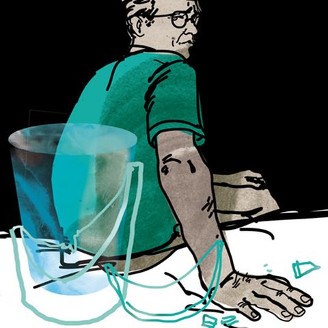 Illustration Diagnose:  Ein Mann und einen gebrochenen Glas Wasser