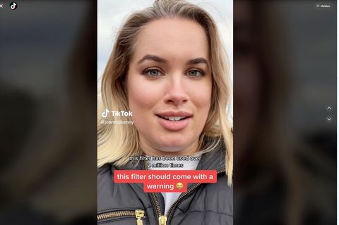 Influencerin Joanna Kenny warnt vor dem TikTok-Filter "Bold Glamour". Er macht die Haut ebenmäßig und die Lippen voll.