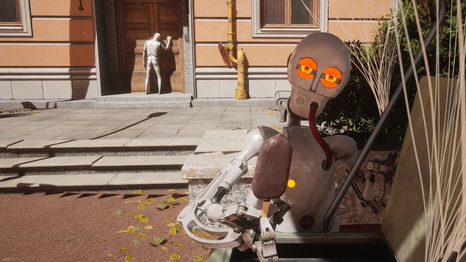 Ist er nicht knuffig? Eis gibt es umsonst aus sanfter Roboterhand. Protagonist P-3 isst das Eis in drei Bissen auf und schmeißt den Stiel dann einfach ins Gebüsch. Ein Mülleimer wäre witziger gewesen. 