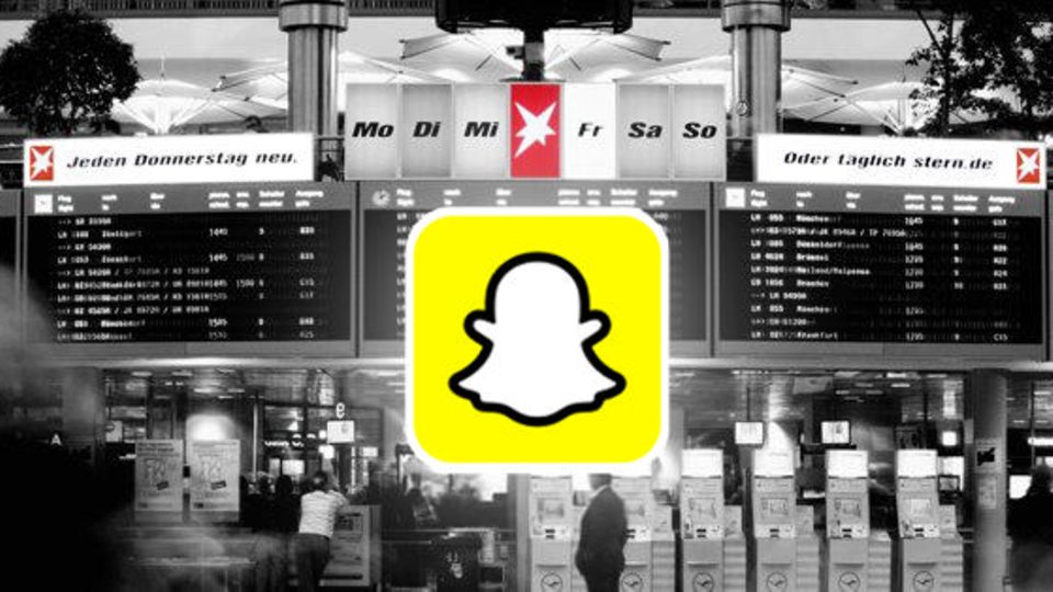 Ein Snapchat-Symbol liegt über einem stern-Foto von Frankfurter Flughafen