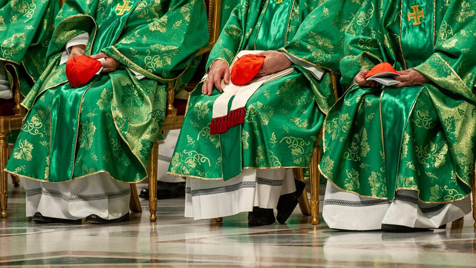 Kardinäle der Katholischen Kirche sitzen bei einem Gottesdienst nebeneinander