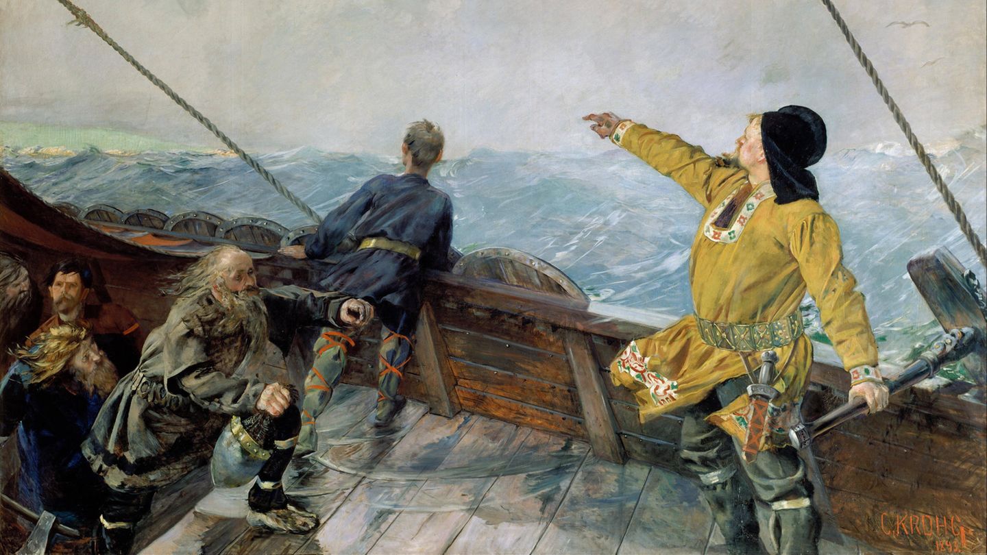 Das Gemälde "Leiv Eiriksson entdeckt Amerika".