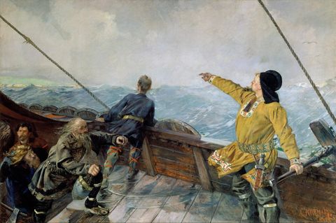Das Gemälde "Leiv Eiriksson entdeckt Amerika".