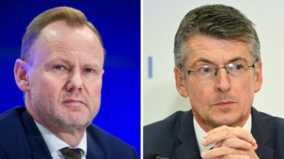 Hamburgs Innensenator Andy Grote (SPD, l.) und Polizeipräsident Ralf Meyer