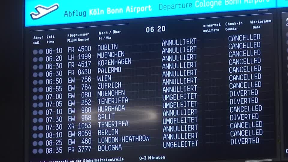 Video: Warnstreik legt Köln-Bonner Flughafen lahm