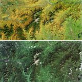 Die beiden Aufnahmen am Mount Washington im US-Bundestaat New Hampshire zeigen das Gebiet im Spätsommer und im Frühherbst