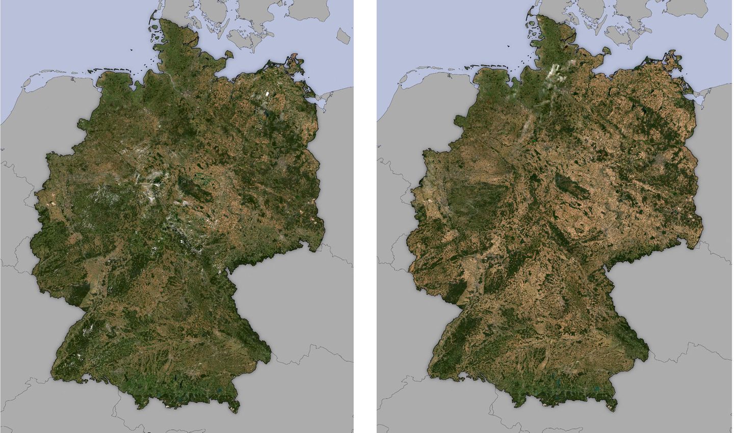 Deutschlandkarte 2021 und 2022 mit Grün- und Brauntönen