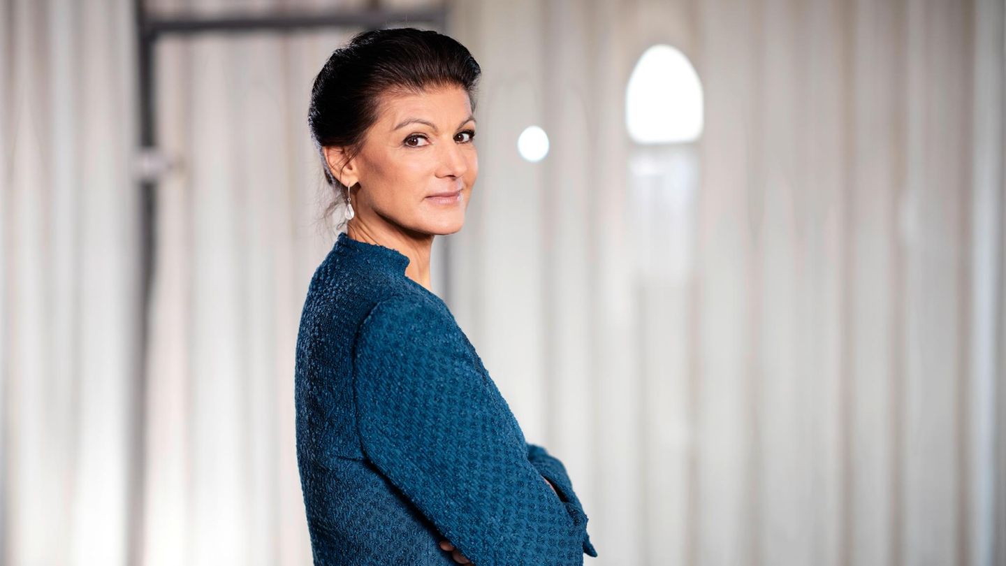 Politikern Sahra Wagenknecht seitlich im Profil