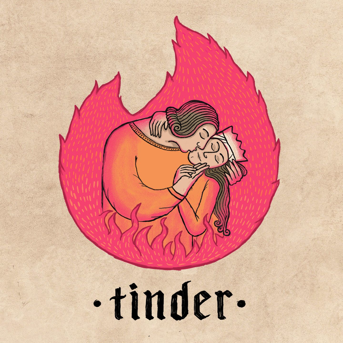 Tinder-Logo im Mittelalter-Design