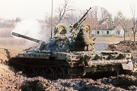 Ein kroatischer T-55 Panzer in den Kämpfen nach dem Zerfall von Yugoslawien.