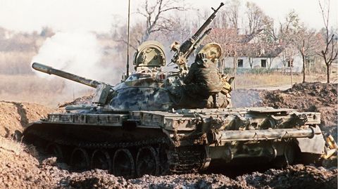 Ein kroatischer T-55 Panzer in den Kämpfen nach dem Zerfall von Yugoslawien.