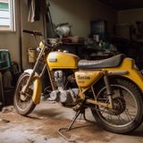 Ein Motorad in eine schmutzigen Garage.